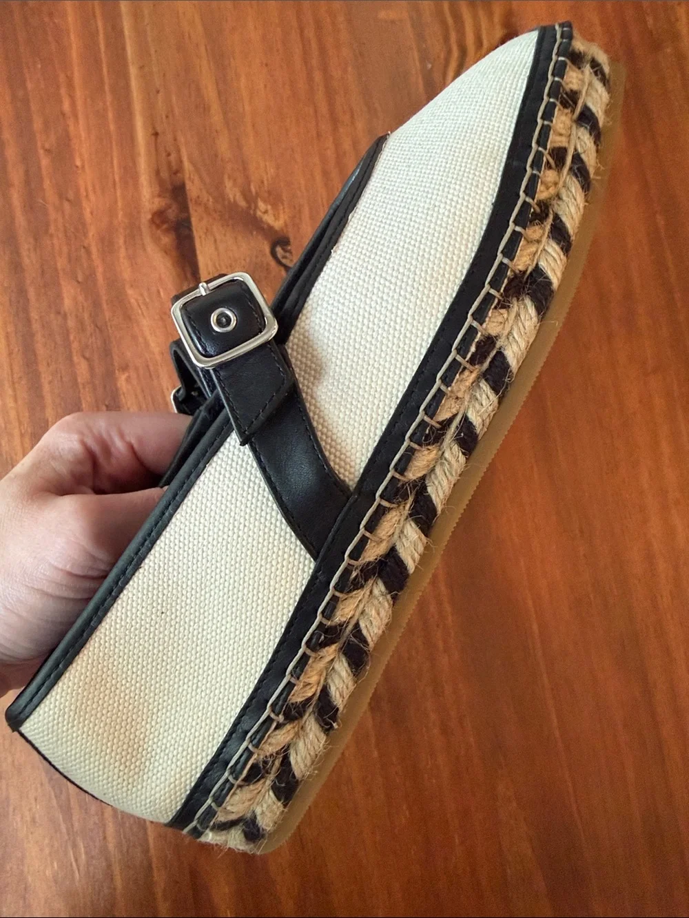 Madewell Cream and Black Mary Jane Canvas Espadrilles 8.5